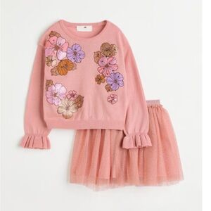 H&M 2pc Floral Knit Sweater & Glitter Tulle Skirt